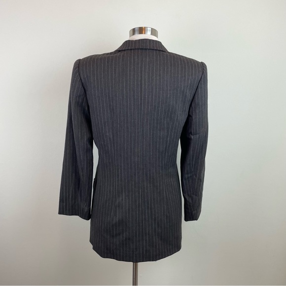Carlisle Wool Brown White Pinstripe Button Front Blazer Jacket Women Size 8 - Picture 4 of 7
